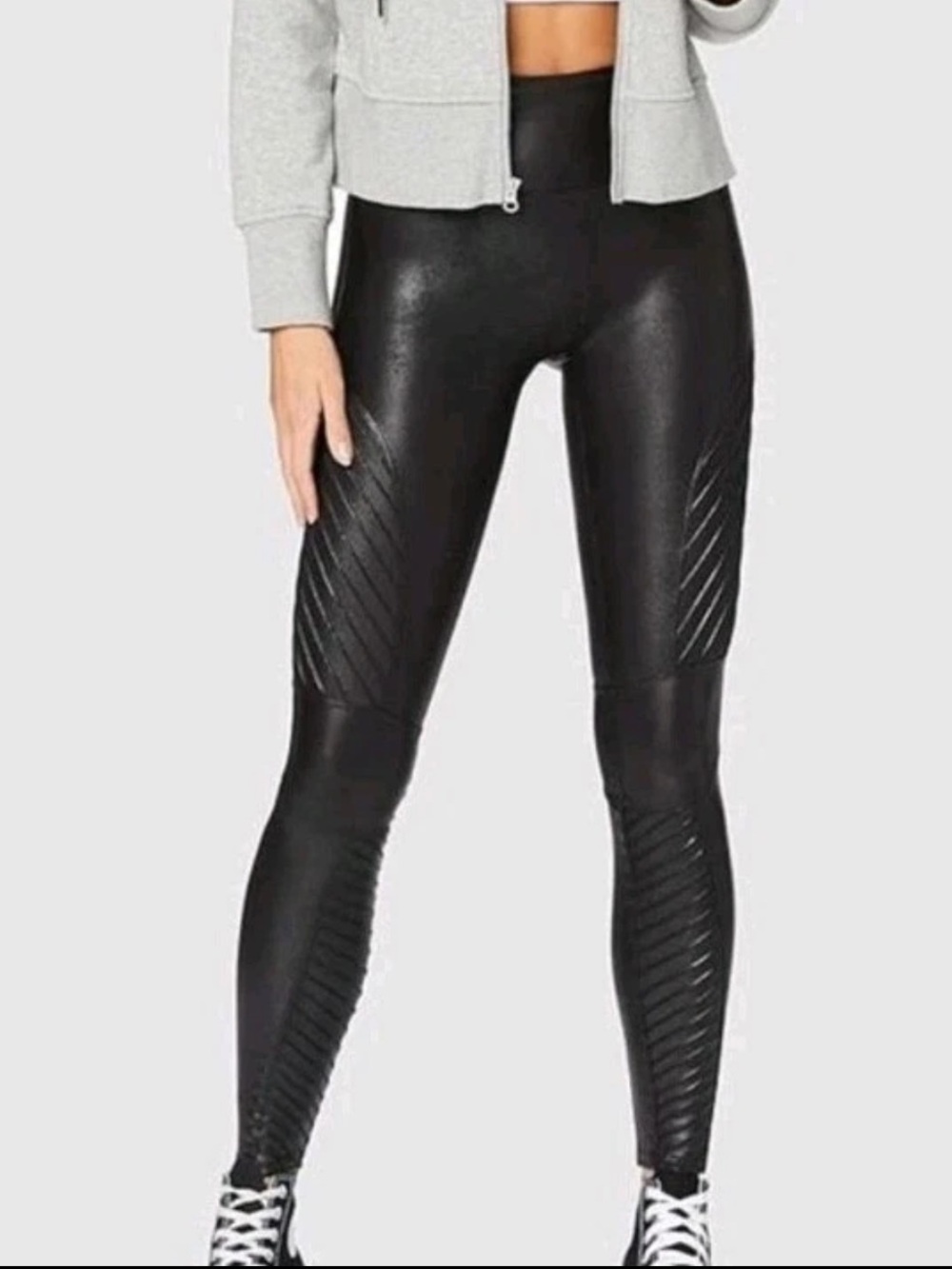 SPANX Faux Leather Moto Leggings - Black